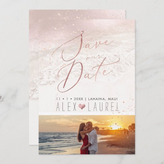 Blush Coastal / Beach / Shoreline Save the Date Kaart (Voorkant / Achterkant)