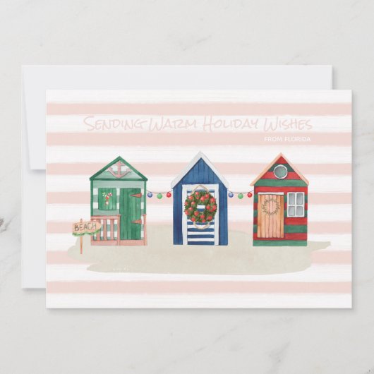 Blush Coastal Beach Wishes Beach Huts Holiday Feestdagenkaart (Voorkant)