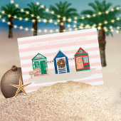 Blush Coastal Beach Wishes Beach Huts Holiday Feestdagenkaart