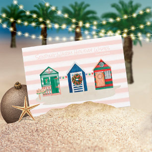 Blush Coastal Beach Wishes Beach Huts Holiday Feestdagenkaart