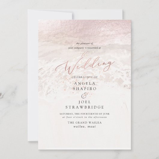 Blush Coastal + Champagne Bubbles Elegant Wedding Kaart (Voorkant)
