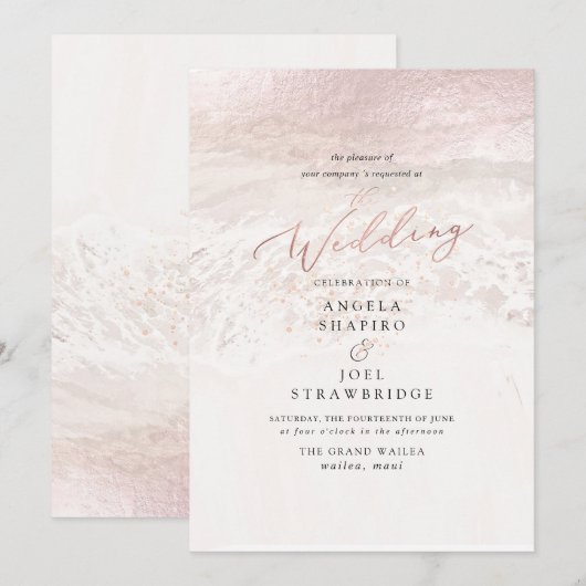 Blush Coastal + Champagne Bubbles Elegant Wedding Kaart (Voorkant / Achterkant)