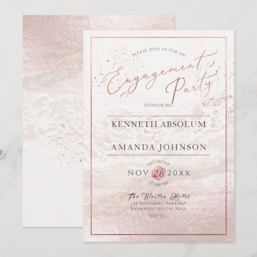 Blush Coastal / Shoreline / Beach Engagement Party Kaart (Voorkant / Achterkant)