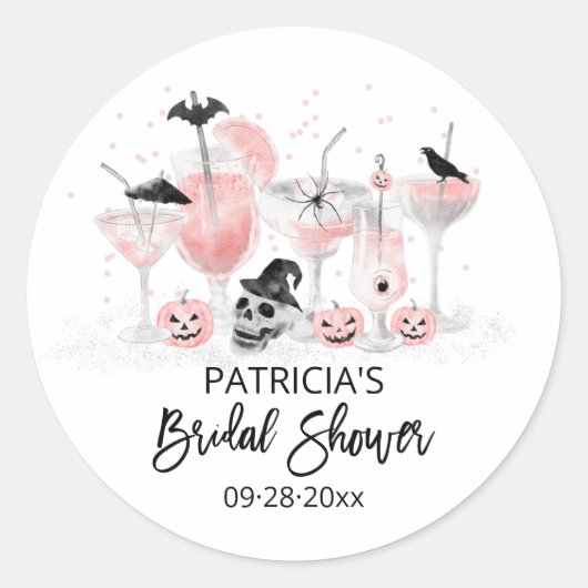 Blush Cocktails Halloween Bruiloftsfeest Ronde Sticker (Voorkant)