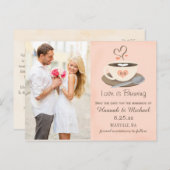 Blush Coffee Cup Monogram Hart Save the Date Aankondigingskaart (Voorkant / Achterkant)