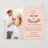 Blush Coffee Cup Monogram Hart Save the Date Aankondigingskaart (Voorkant)