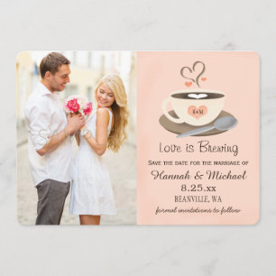 Blush Coffee Cup Monogrammed Heart Save the Date