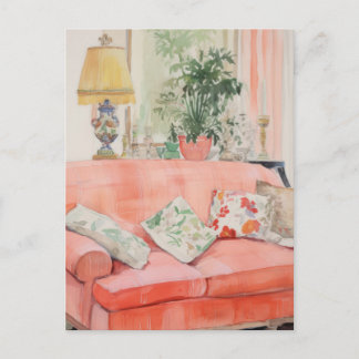 Blush Comfort – Waterverf Roze Bank Woonkamer Briefkaart