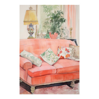 Blush Comfort – Waterverf Roze Bank Woonkamer Foto Afdruk