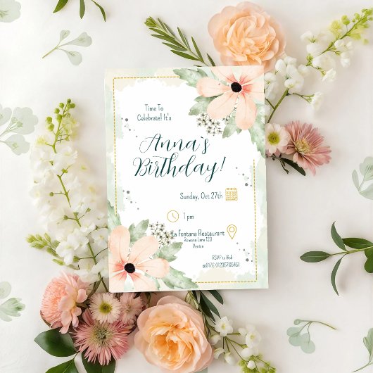 Blush Coneflower Watercolour Florals Birthday Kaart