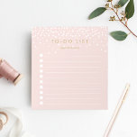 Blush | Confetti Stippen op maat van de lijst Notitieblok<br><div class="desc">Het grafische gepersonaliseerde notitieblok is voorzien van "om lijst te doen" bovenaan met jouw naam onder,  in donker antiek goudletters op een etherische pastelroze achtergrond voorzien van witte confetti stippen boven. Houd alle belangrijke items bij de hand met dit aantekeningenpaneel met 10 selectievakjes.</div>