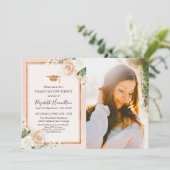 Blush & Copper Bloemen Afstuderen Party Foto Kaart (Staand voorkant)