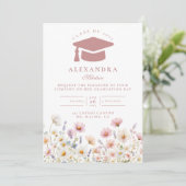 Blush Coquette Bloemige Afstudeerfeest Kaart (Staand voorkant)