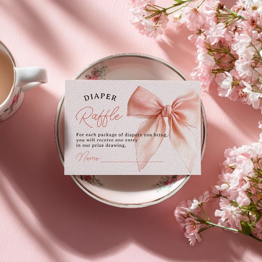 Blush Coquette Bow Luier Raffle Baby shower Informatiekaartje