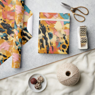 Blush Coral Aqua Gold Abstract Cadeaupapier