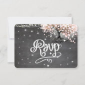 Blush Coral Chalkboard Pink Heart Leaf Tree RSVP (Achterkant)