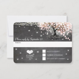 Blush Coral Chalkboard Pink Heart Leaf Tree RSVP Kaartje