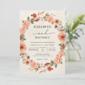 Blush Coral Floral Wreath Wedding Kaart (Staand voorkant)