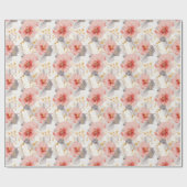 Blush Coral Grey Bloemen bruiloft Cadeaupapier (Vlak)