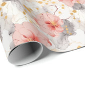 Blush Coral Grey Bloemen bruiloft Cadeaupapier (Rol Hoek)