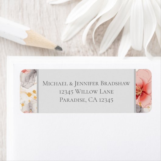 Blush Coral Grey Bloemen bruiloft Etiket (Insitu)