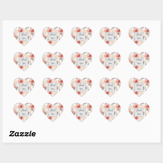 Blush Coral Grey Bloemen bruiloft Hart Sticker (Vel)