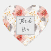 Blush Coral Grey Bloemen bruiloft Hart Sticker (Voorkant)