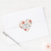 Blush Coral Grey Bloemen bruiloft Hart Sticker (Envelop)