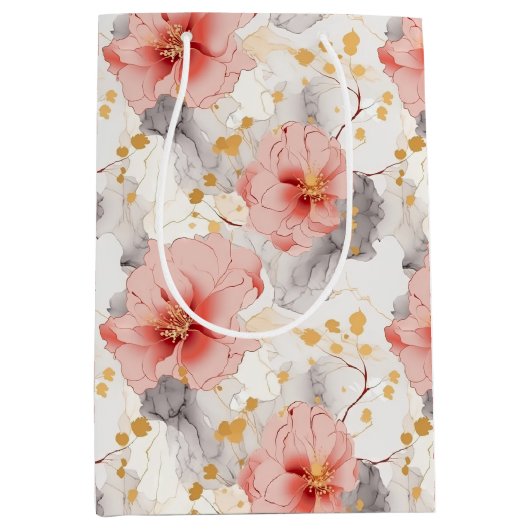 Blush Coral Grey Bloemen bruiloft Medium Cadeauzakje (Voorkant)