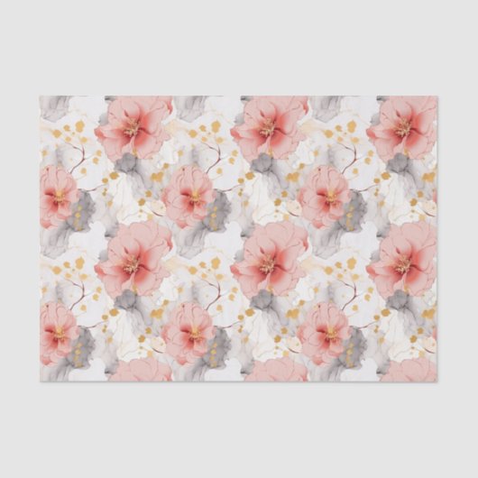 Blush Coral Grey Bloemen bruiloft Tissuepapier (Voorkant)