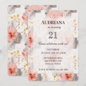 Blush Coral Grey Bloemen Verjaardag Kaart (Voorkant / Achterkant)