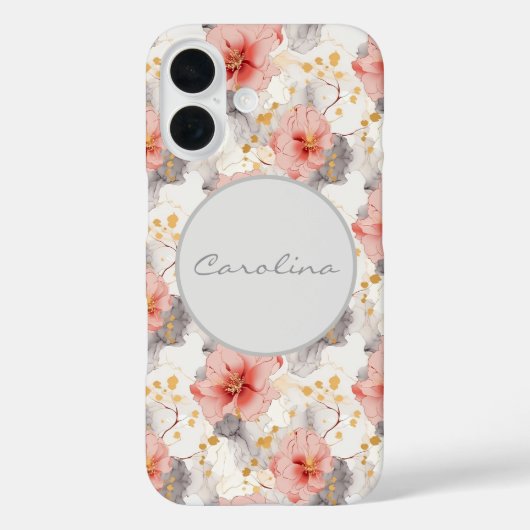 Blush Coral Grey Floral Case-Mate iPhone Case (Achterkant)
