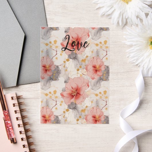 Blush Coral Grey Floral Love Vellum Uitnodigingen (Huwelijk)