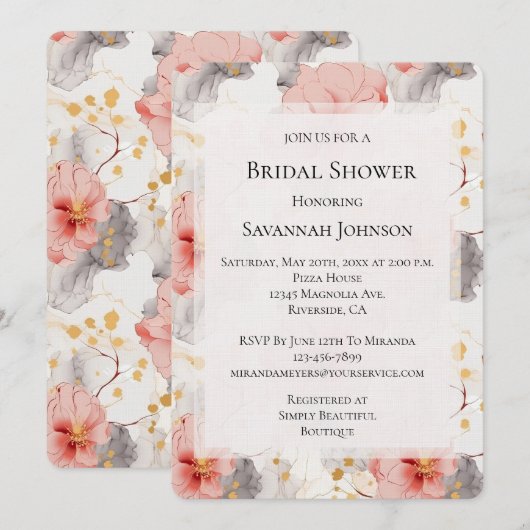 Blush Coral Grey Floral Vrijgezellenfeest Kaart (Voorkant / Achterkant)