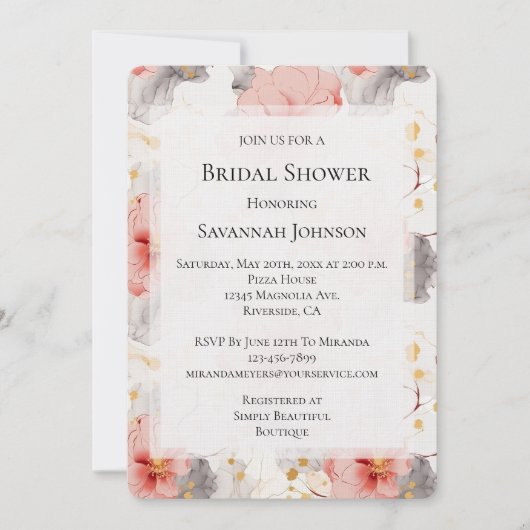 Blush Coral Grey Floral Vrijgezellenfeest Kaart (Voorkant)