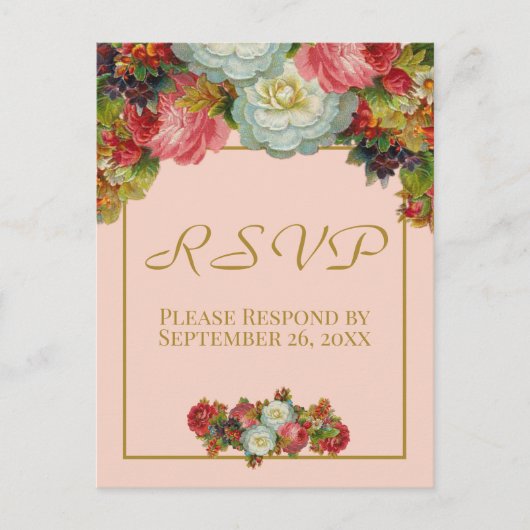 Blush Coral Pink Autumn Floral Wedding RSVP Briefkaart (Voorkant)