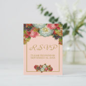 Blush Coral Pink Autumn Floral Wedding RSVP Briefkaart (Staand voorkant)