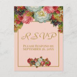 Blush Coral Pink Autumn Floral Wedding RSVP Briefkaart