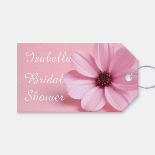 Blush Cosmos Bloemen Bruiloftsshowers Script Ontwe Cadeaulabel (Voorkant (Horizontaal))