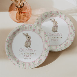 Blush Cottagecore Bunny Rozen Meisje 1e verjaardag Papieren Bordje