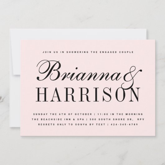 Blush Couples Names Wedding Shower Kaart (Voorkant)