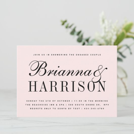 Blush Couples Names Wedding Shower Kaart (Staand voorkant)
