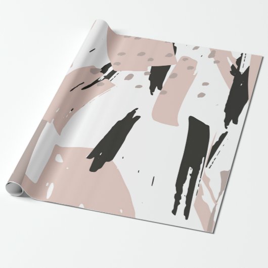 Blush Crash Modern Abstracte penseelstreken Cadeaupapier (Uitgerold)