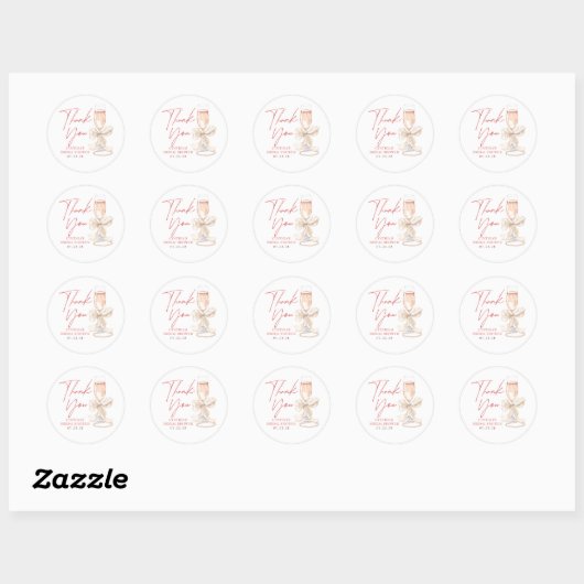 Blush Cream Bow Prosecco Bruidsfeest Bedankt Ronde Sticker (Vel)