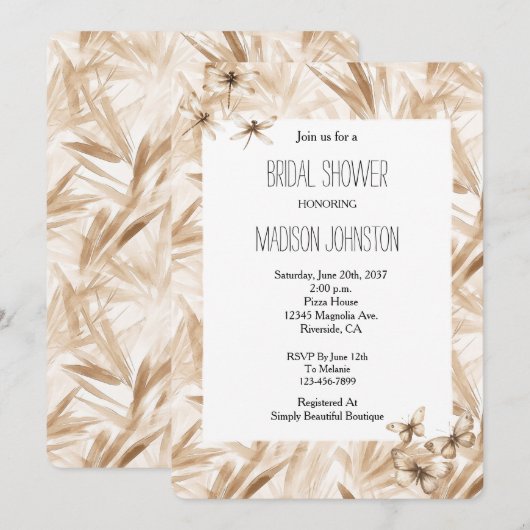 Blush Cream Butterflies Dragonflies Vrijgezellenfe Kaart (Voorkant / Achterkant)