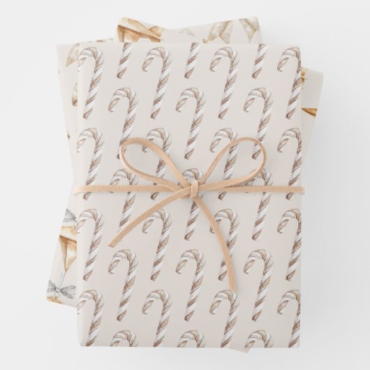 Blush Cream Candy Canes Airplanes Bows Christmas Inpakpapier Vel (In situ)