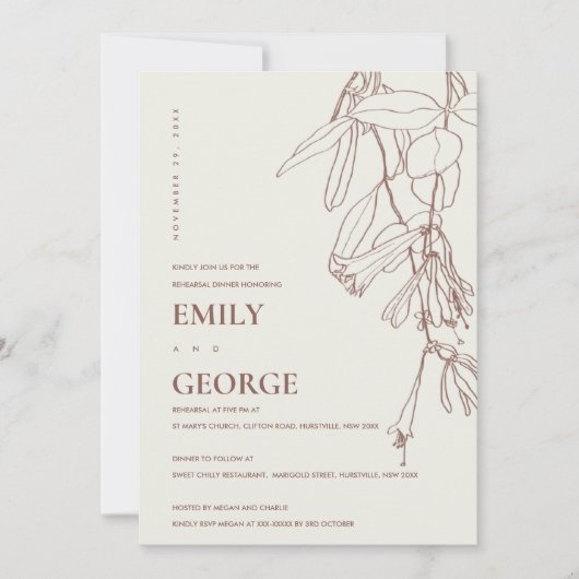 BLUSH CREAM DRAWING FLORAL REHEARSAL DINNER INVITE BEDANKKAART (Voorkant)