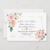 Blush Cream Floral Gold Glitter Lijst Weddenschap Save The Date (Voorkant)
