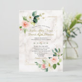 Blush Cream Floral Gold Glitter Marble Wedding Kaart (Staand voorkant)