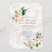 Blush Cream Floral Gold Glitter Marble Wedding Kaart (Voorkant / Achterkant)